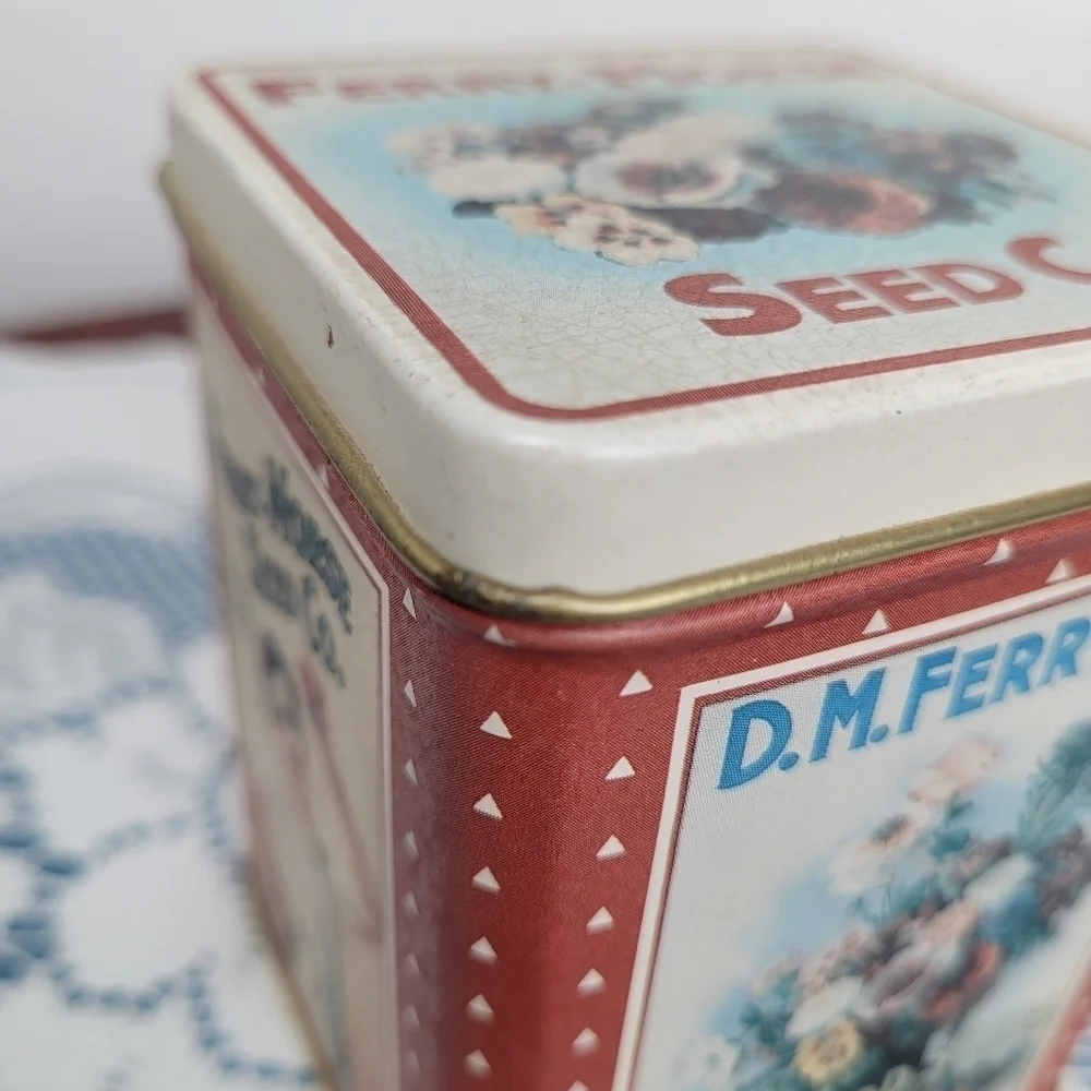 Vintage Ferry-Morse Seed Co. Tin Floral‎ Collectible Storage Container Cottage